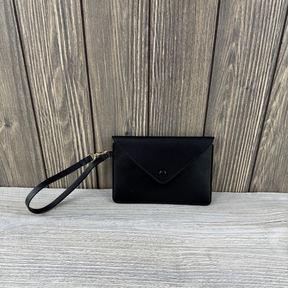 Ulla Johnson Black Leather Envelope Wristlet Clutch Pouch Made in Italy